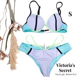 Victoria's Secret Purple Turquoise Stripe Bikini Sz S